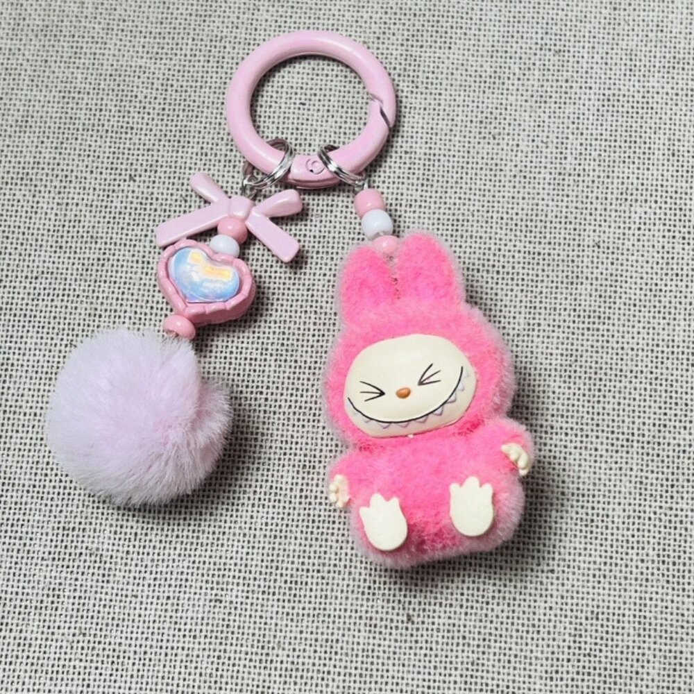New Popular Hot! mini Pink Cotton Candy Labubu Baby keychain dangeler figure